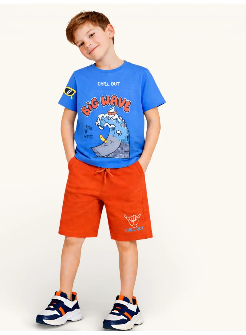 victor and jane Boys Surfing Wave T-Shirt & Orange Shorts Set